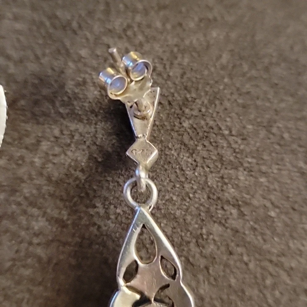 VTG Victorian Sterling Silver Blue Crystal Marcasite Formal Bridal Earrings